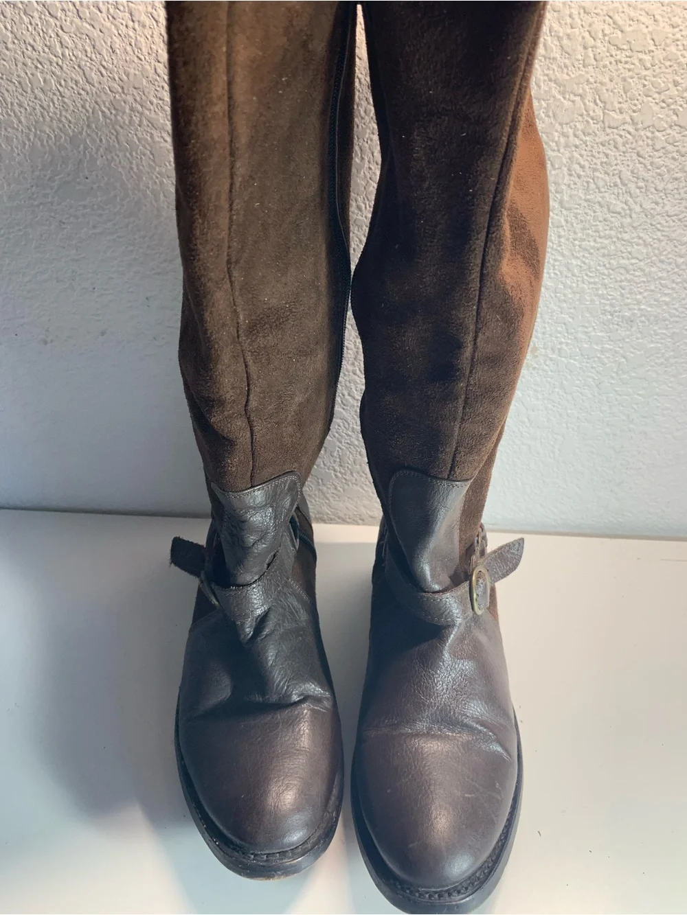 Women’s Over-the-Knee Brown Suede & Leather Buckle Boots
